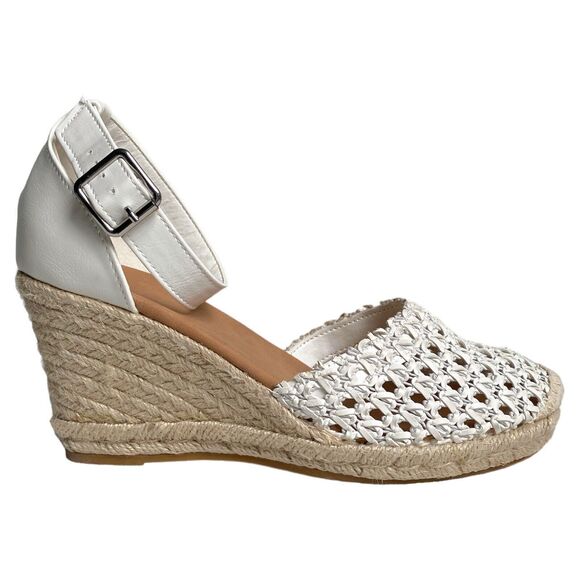Journee Collection Espadrille Wedge Sandals Sierra White Jute Ankle Strap, Sz 10 - Picture 3 of 8